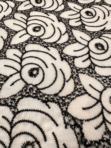 Modern Fabric Amazing Black Thread Anglaise Roses? Cotton Voile 108cm Wide