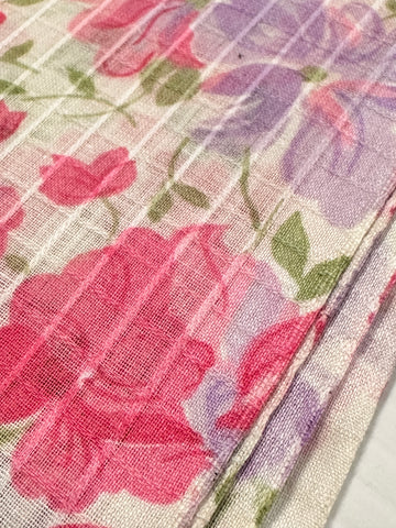 Vintage Fabric 1960s Bright Pink Lavender Floral on Textured Blend 88cm Wide