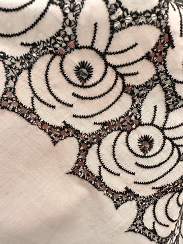 Modern Fabric Amazing Black Thread Anglaise Roses? Cotton Voile 108cm Wide