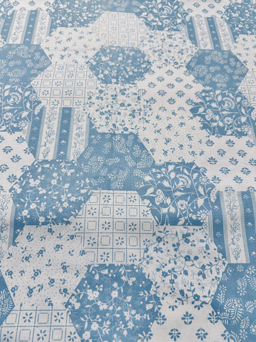Vintage Fabric 1980s Faux Hexie Quilt Blues & White Laura Ashley Style 120cm Wide
