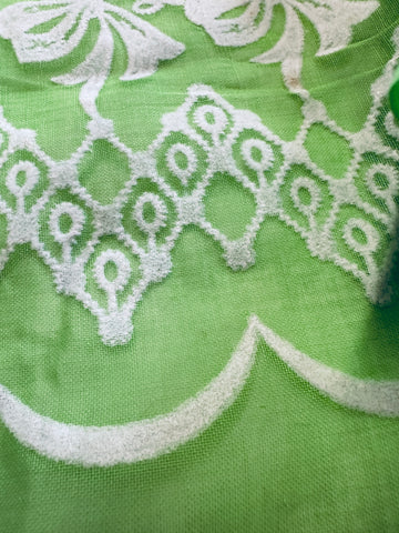 PANEL Vintage Fabric 1960s Rare Border Print Flocked Flowers & Geometric Pattern 62cm x 96cm