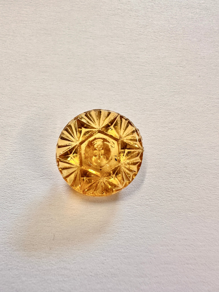 Vintage Button 1950s? Cut Glass in Yellow w/ Shank 18mm