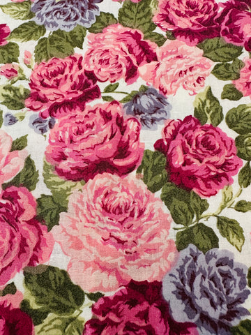 LAST PIECE Modern Fabric Quilt Cotton Flowers on White 108cm x 50cm