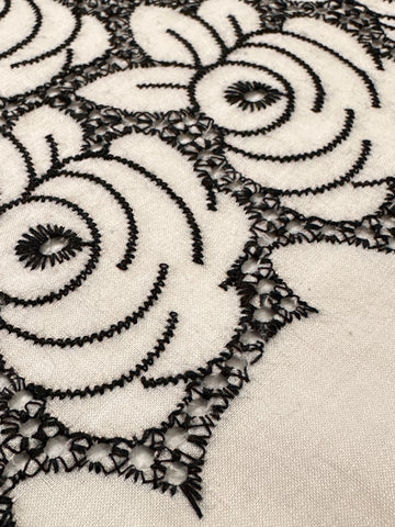 Modern Fabric Amazing Black Thread Anglaise Roses? Cotton Voile 108cm Wide