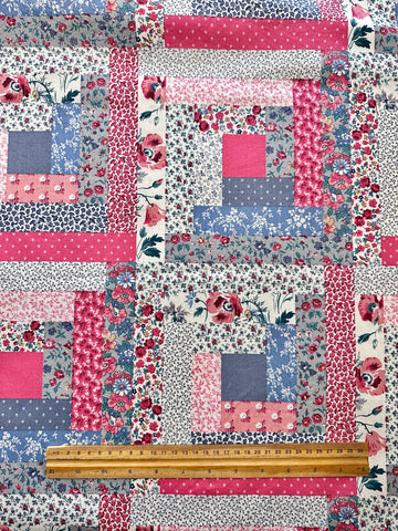 Vintage Fabric Quilting Cotton 1980s Faux Log Cabin Patchwork Cranston VIP 112cm Wide