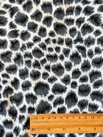 Vintage Fabric 80s? Cotton Terry Towelling Black Grey Leopard Print 128cm Wide