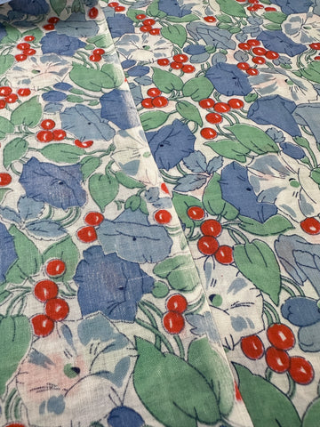 Vintage Fabric Oh My! Liberty?  Bright Old World Flowers & Berries Cotton 88cm Wide