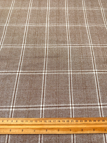 FAT QUARTER Vintage Fabric Wool Blend? 1960s Windowpane Check Plaid Browns 70cm Wide