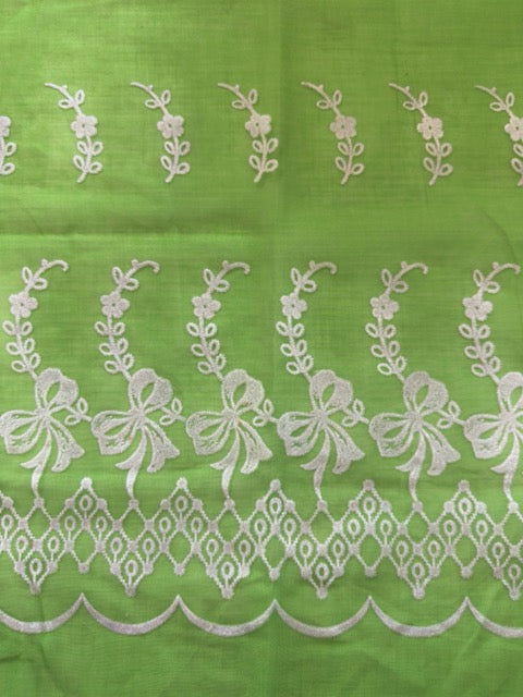 PANEL Vintage Fabric 1960s Rare Border Print Flocked Flowers & Geometric Pattern 62cm x 96cm