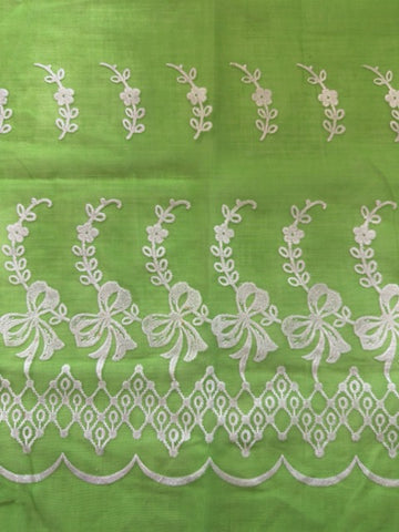 PANEL Vintage Fabric 1960s Rare Border Print Flocked Flowers & Geometric Pattern 62cm x 96cm
