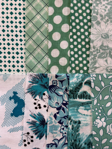 6cm x 12cm Fabric Pack - 10 Pieces - Mid-Century Cottons  - Greens & Teal