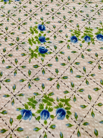 Vintage Fabric 1960s Hippie Meadow Flowers on Cream Cotton Plisse 88cm Wide