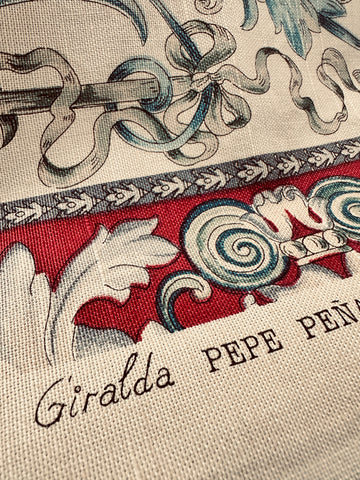 Vintage Fabric Giralda Pepe Penalver Spain Hand Printed Linen Cotton Upholstery 70cm Wide