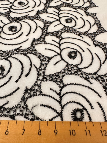 Modern Fabric Amazing Black Thread Anglaise Roses? Cotton Voile 108cm Wide