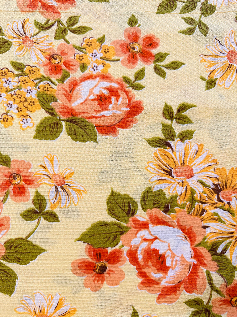 Vintage Fabric 1960s Bright Floral on Yellow Cotton Cretonne 88cm Wide