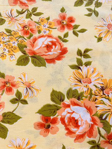 Vintage Fabric 1960s Bright Floral on Yellow Cotton Cretonne 88cm Wide