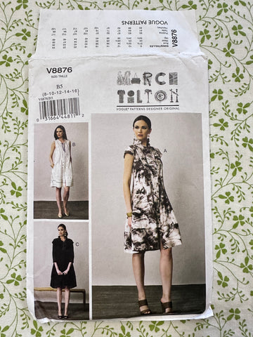 LOOSE-FITTING DRESS w/ POCKETS: Vogue Sewing Pattern Marcy Tilton 2013 Sizes 8-16 Complete FF *V8876