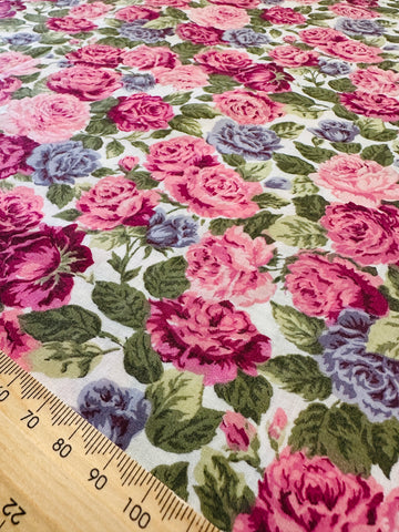 LAST PIECE Modern Fabric Quilt Cotton Flowers on White 108cm x 50cm