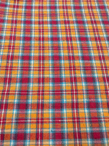 Vintage Fabric 70s 80s Bright Woven Plaid Cotton 104cm Wide