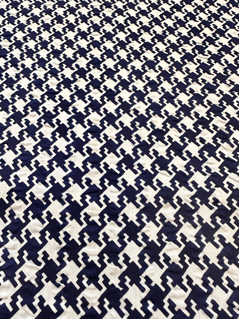 Vintage Fabric 1960s 70s Classic Navy Houndstooth Cotton Seersucker 88cm Wide