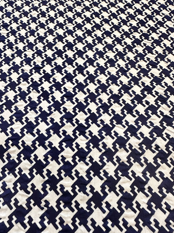 Vintage Fabric 1960s 70s Classic Navy Houndstooth Cotton Seersucker 88cm Wide