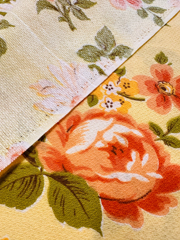 Vintage Fabric 1960s Bright Floral on Yellow Cotton Cretonne 88cm Wide