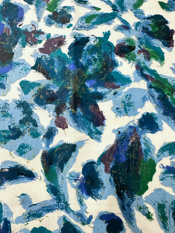 LAST PIECE Vintage Fabric 1960s? Rich Blues Greens Painterly Foliage Cotton 88cm x 50cm