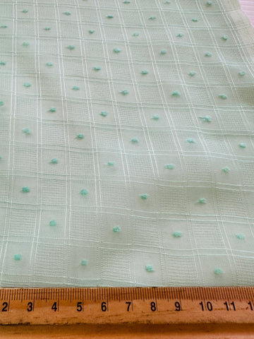 Vintage Fabric 1960s Tootal Robia Fancy Weave Dotted Swiss Cotton Pale Mint 88cm Wide