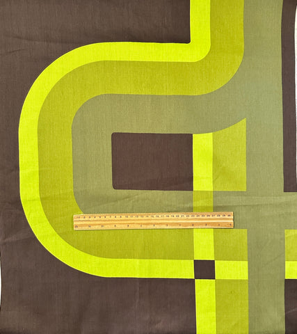 PATTERN REPEAT Vintage Fabric 1970s Super Graphic Retro Curves Greens Brown Sonata 57cm Wide