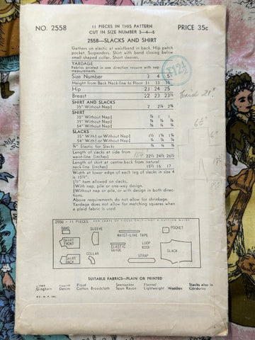 SLACKS & SHIRT: Vogue Sewing Pattern 1950s Size 3 Complete *2558