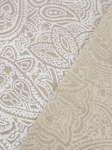 Modern Fabric Quilt Cotton Intricate White Paisley on Taupe 112cm Wide