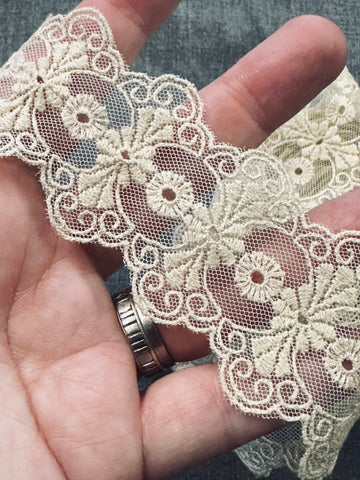 Vintage Cream Lace Trim Mid-Century Intricate 4.3cm Wide