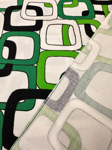 REMNANT Vintage Fabric 60s 70s Mod Bright Green Interlocking Squares Cotton 43cm x 45cm