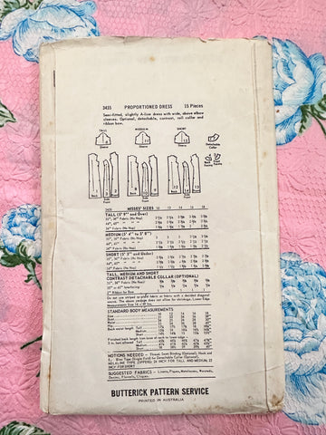 PROPORTIONED DRESS: Butterick Sewing Pattern 1960s Size 16 Bust 36 Unused FF *3435