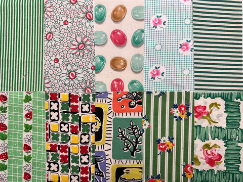 6cm x 12cm Fabric Pack - 10 Pieces - Mid-Century Cottons  - Greens