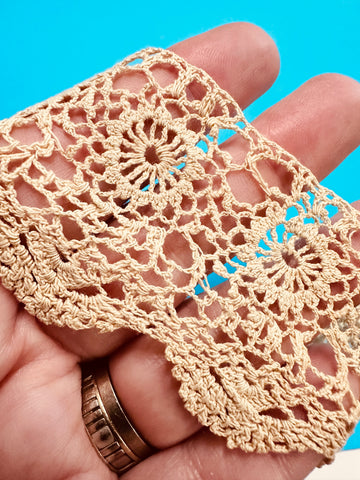 Rare Antique Handmade Crochet Trim 1920s? Pale Taupe 45mm Wide