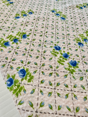 Vintage Fabric 1960s Hippie Meadow Flowers on Cream Cotton Plisse 88cm Wide
