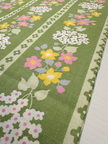 Vintage Fabric 1960s Hippie Meadow Retro Flowers on Green Cotton 88cm Wide