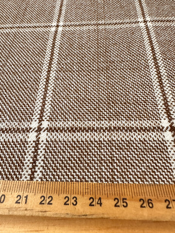 FAT QUARTER Vintage Fabric Wool Blend? 1960s Windowpane Check Plaid Browns 70cm Wide