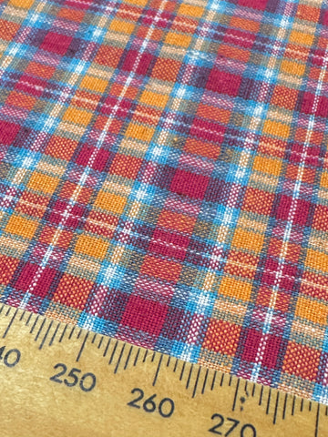 Vintage Fabric 70s 80s Bright Woven Plaid Cotton 104cm Wide