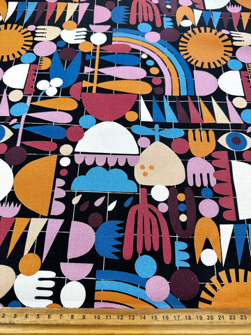 FAT QUARTER Modern Fabric Nerida Hansen x Lisa Congdon Art Bright Shapes on Grid OOP 76cm x 50cm
