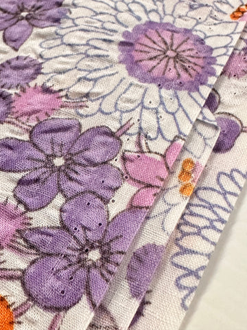 Vintage Fabric 1960s 70s Pure Retro Purple Daisies Cotton Plisse 88cm Wide