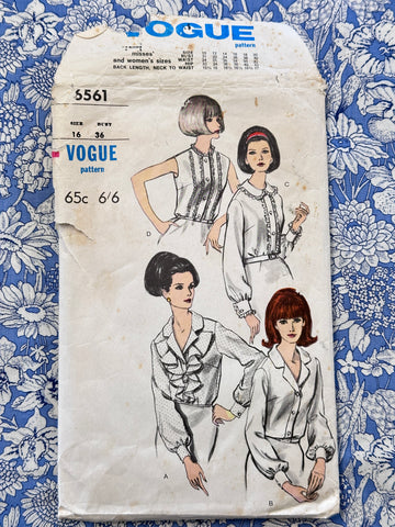 BLOUSE: Vogue Sewing Pattern 1960s Size 16 Complete *6561