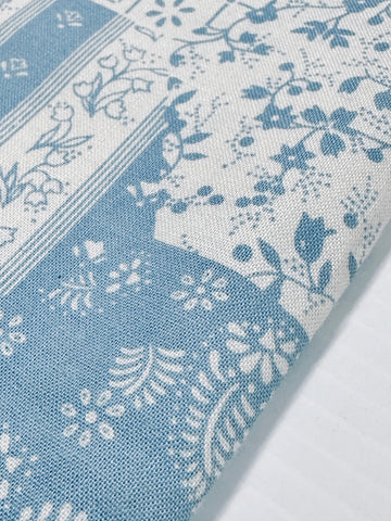 FAT QUARTER Vintage Fabric 1980s Faux Hexie Quilt Blues & White Laura Ashley Style 44cm x 50cm