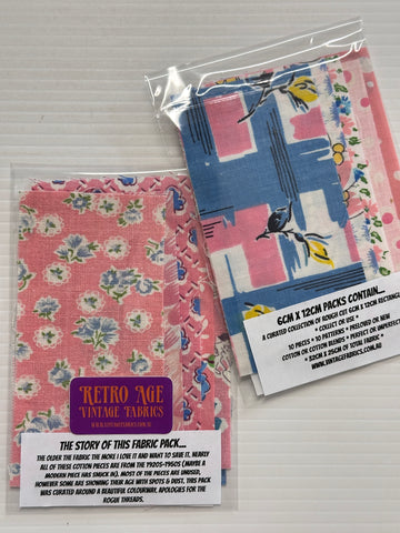 6cm x 12cm Fabric Pack - 10 Pieces - Mid-Century Cottons  - Pinks & Blues