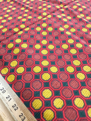 Vintage Fabric 1960s Cotton Pinwale Cord Retro Octagons 88cm Wide