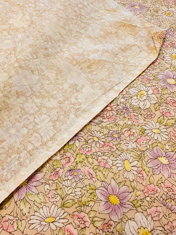 Vintage Fabric 1980s Light Weight Cotton Cottagecore Pastel Floral 85cm Wide
