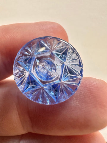 Vintage Button 1950s? Cut Glass in Cornflower Blue w/ Shank 18mm