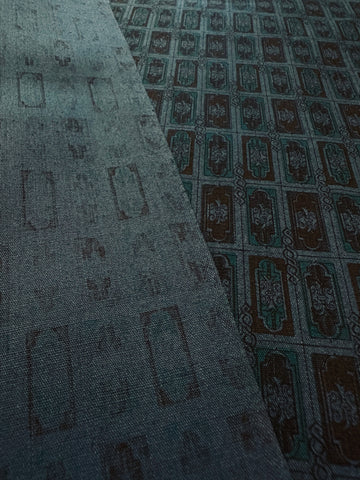 Vintage Fabric 1970s Denim Blue Cotton Shirting w/ Small Decorative Rectangles 88cm Wide