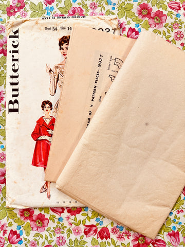 DRESS + COAT: Butterick Sewing Pattern c. 1961 Size 14 Complete FF *9927